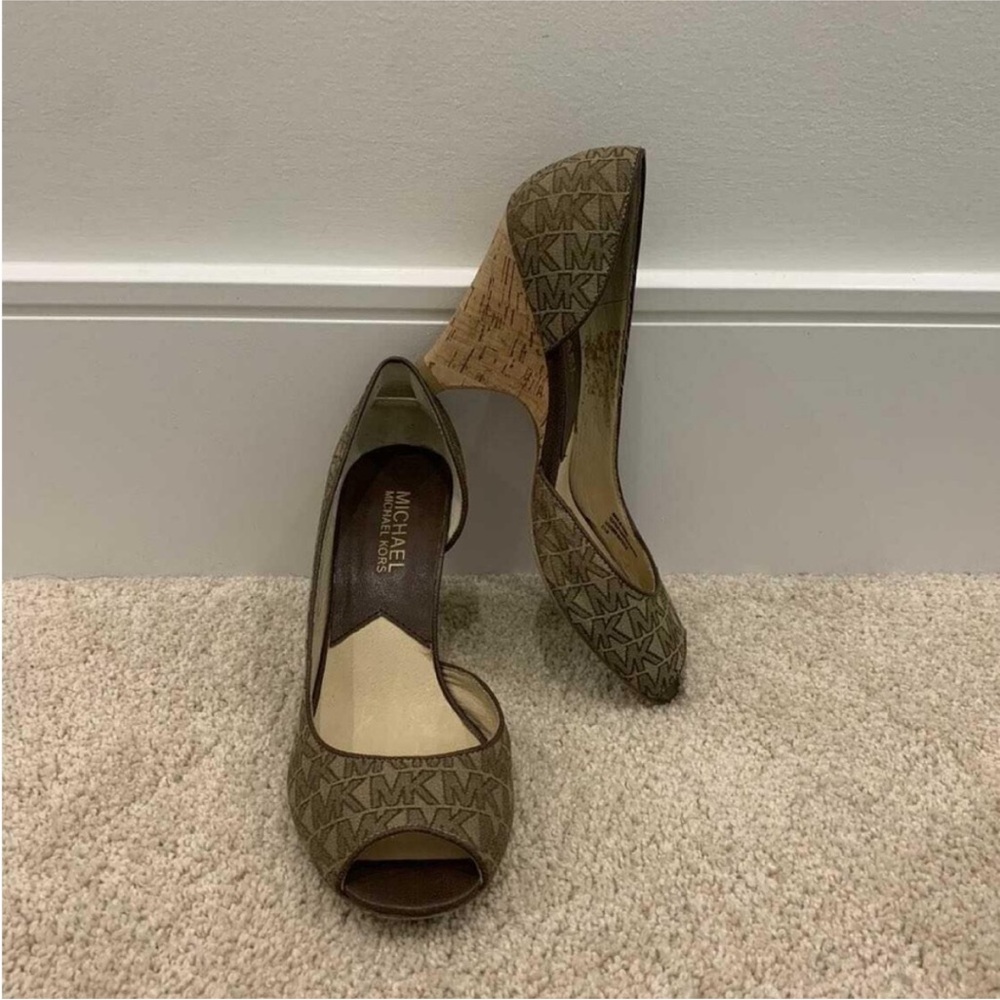 Michael Kors Tan Peep Toe Wedges authentic MK